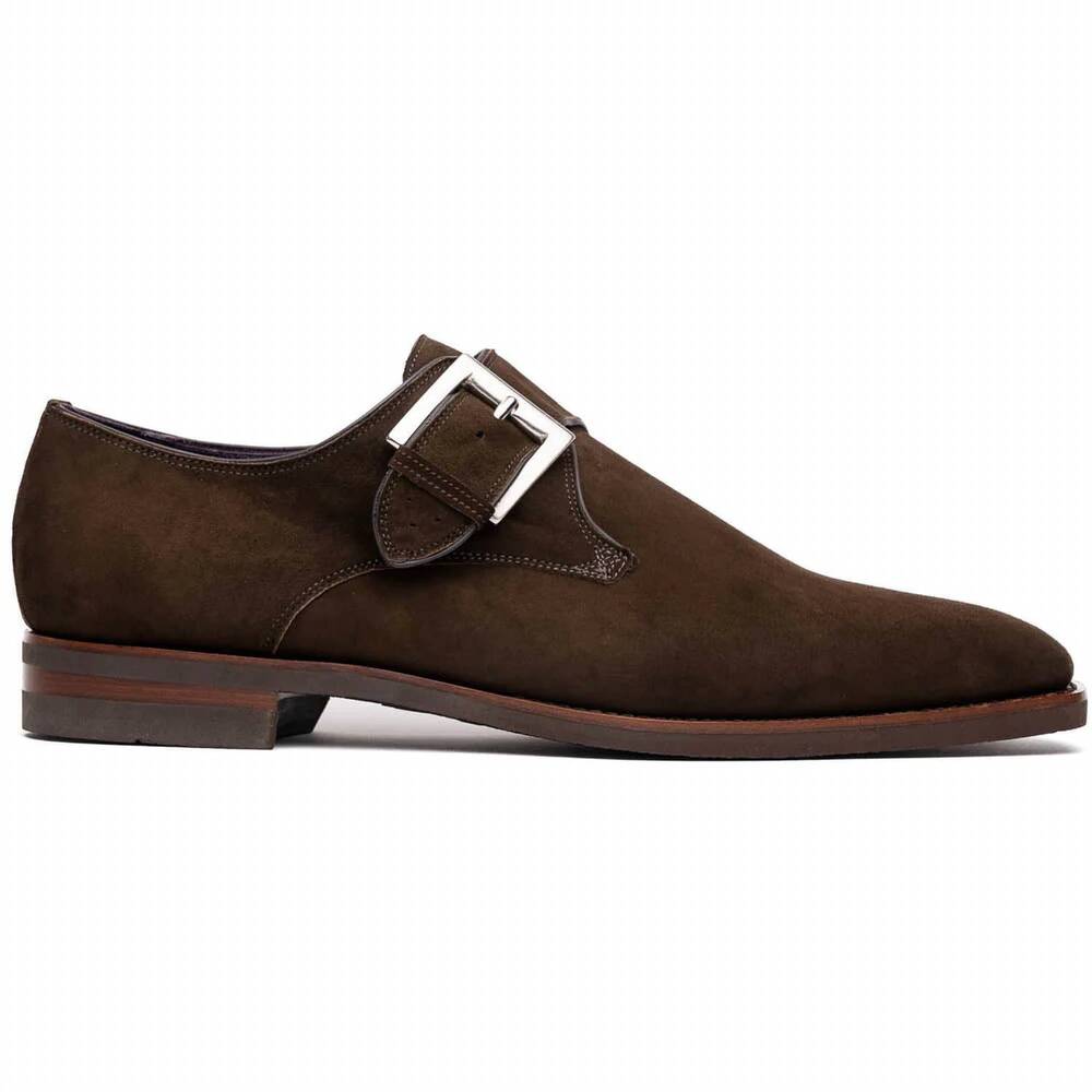 NEW ZELLI ITALIA men's hebilla italian suede monk strap shoe in dark brown